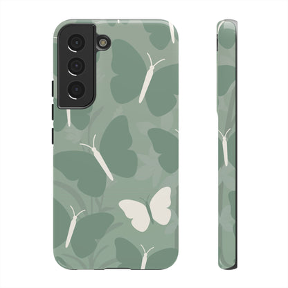 Samsung Galaxy S22 / Glossy Phone Case - Minimalist Mint Green Butterfly Pattern Phone Case