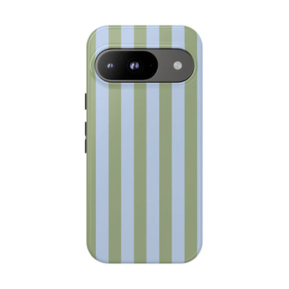 Google Pixel 9 / Glossy Phone Case - Trendy Ice Blue & Green Stripe Pattern Phone Case