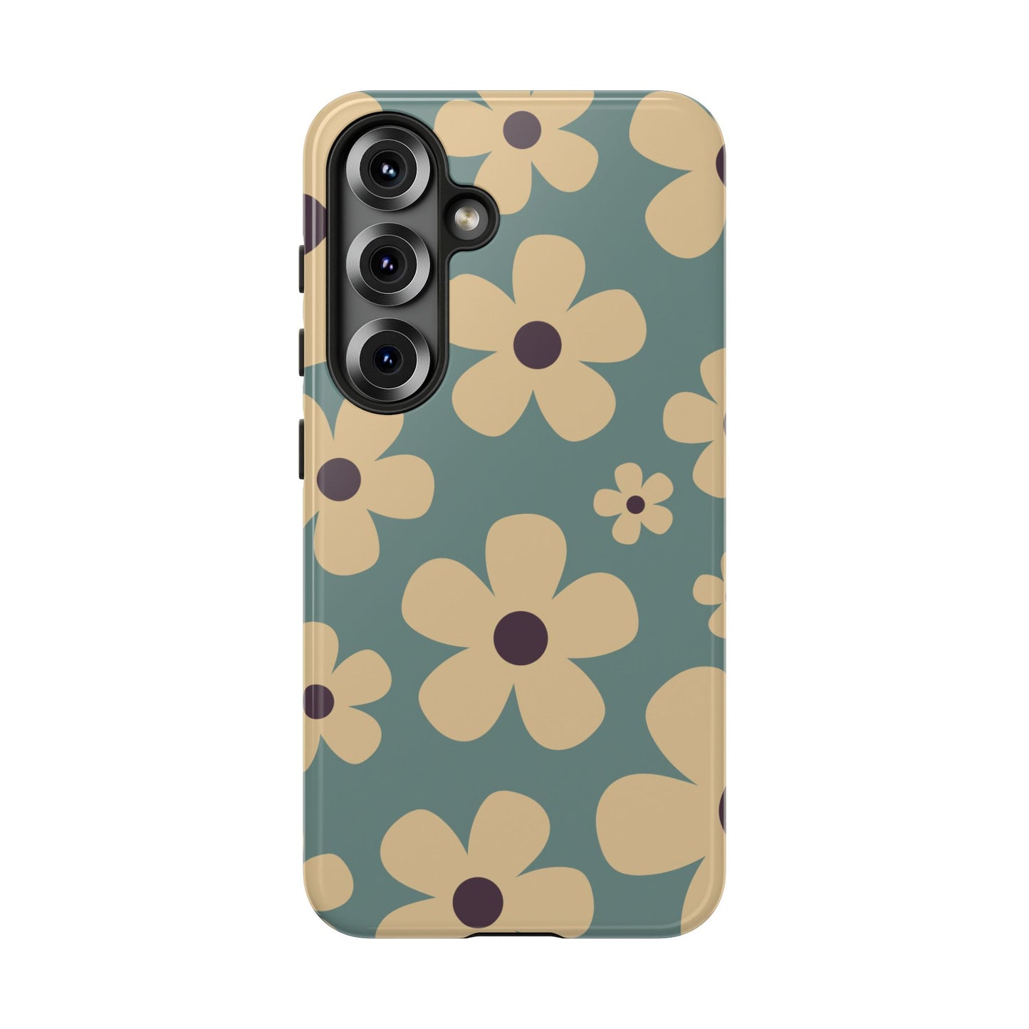Samsung Galaxy S25 / Glossy Phone Case - Cute Blue & Cream Daisy Pattern Phone Case