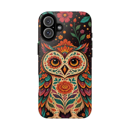 Vibrant Terracotta and Teal Calavera Owl Phone Case - Multicolor Phone Case - iPhone 16 Plus / Glossy