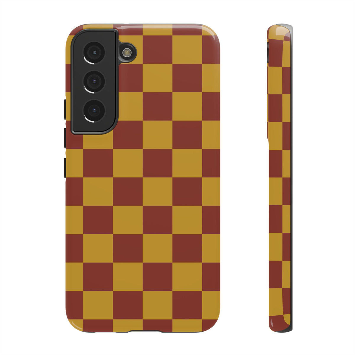 Trendy Mustard & Burgandy Checked Pattern Phone Case - Brown Phone Case - Samsung Galaxy S22 / Glossy