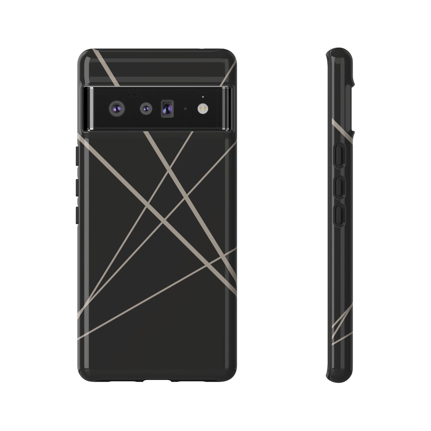 Google Pixel 6 Pro / Glossy Phone Case - Abstract Black with Grey Lines Phone Case
