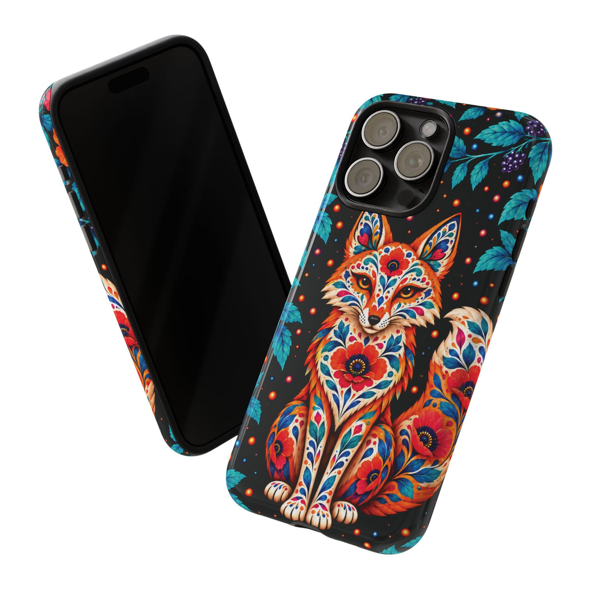 Vibrant Orange and Turquoise Calavera Fox Phone Case - Multicolor Phone Case