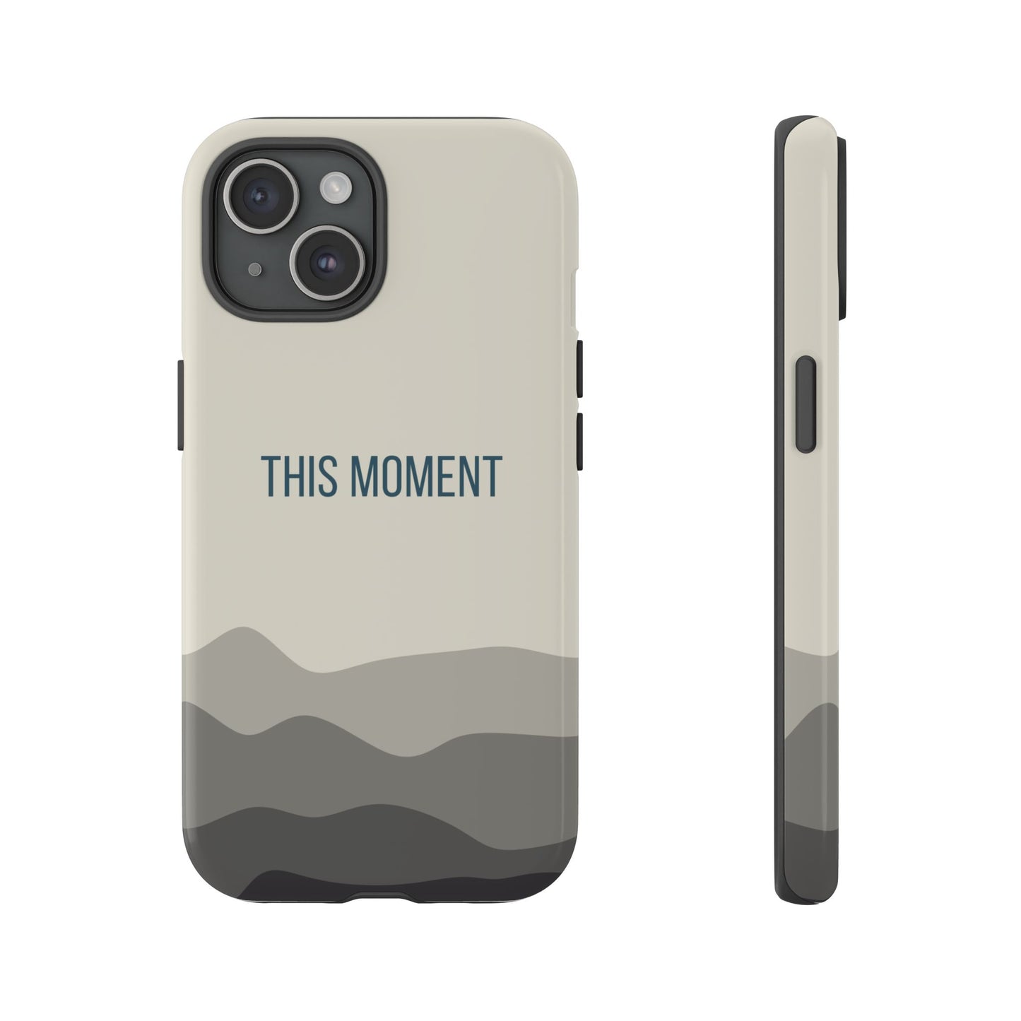 iPhone 15 / Glossy Phone Case - Minimalist Cream Waves ’This Moment’ Statement Phone Case