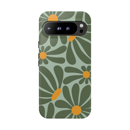 Google Pixel 9 Pro XL / Glossy Phone Case - Retro Green Daisy Pattern Phone Case