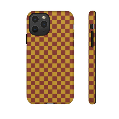 iPhone 11 Pro / Glossy Phone Case - Trendy Mustard & Burgandy Small Checked Pattern Phone Case