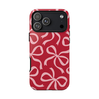 Bold Raspberry Red and Blush Pink Bow Pattern Phone Case