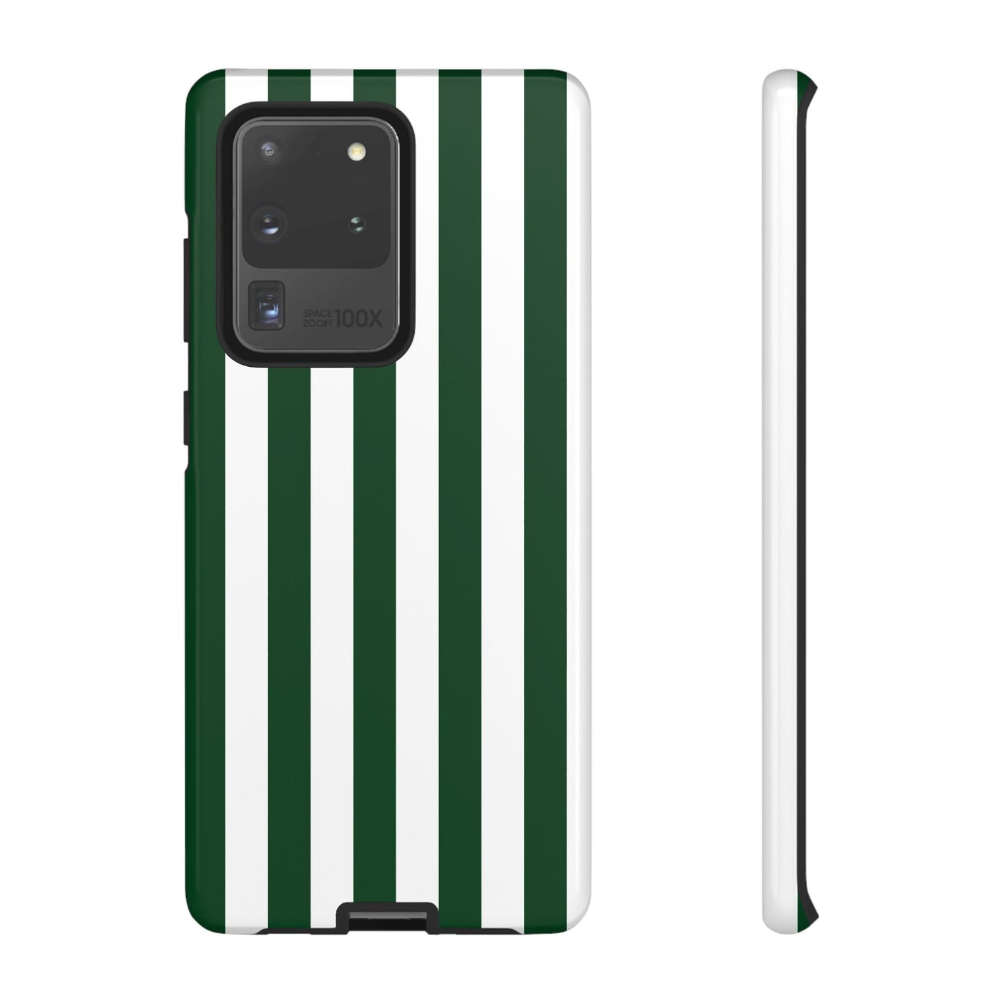 Samsung Galaxy S20 Ultra / Glossy Phone Case - Simple Dark Green & White Stripe Pattern Phone Case