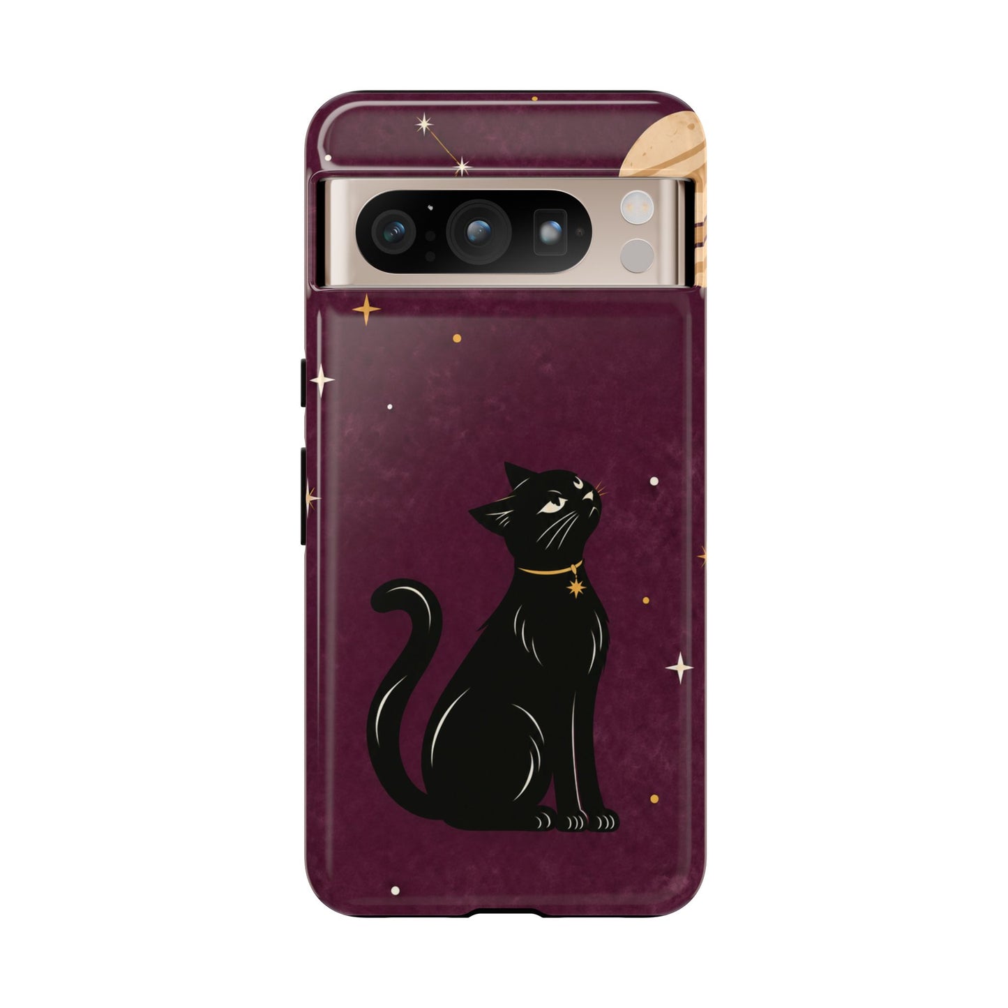 Whimsical Plum Celestial Black Cat Phone Case