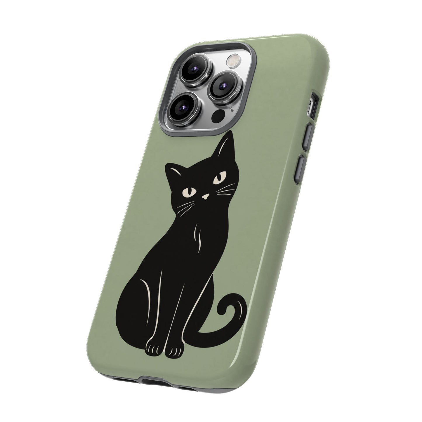 Minimalist Sage Green & Black Cat Phone Case