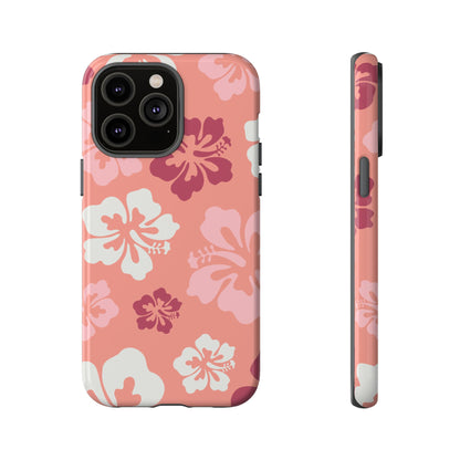 iPhone 14 Pro Max / Glossy Phone Case - ’Pink Hibiscus Retro Pattern #3’ Phone Case
