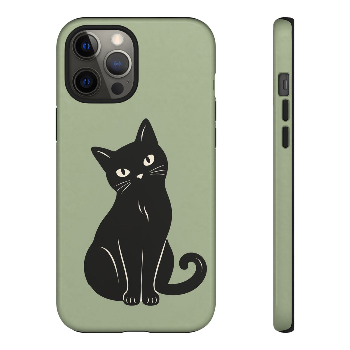 Minimalist Sage Green & Black Cat Phone Case