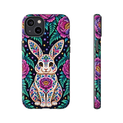 Cute Purple and Teal Calavera Bunny Phone Case - Multicolor Phone Case - iPhone 14 Plus / Glossy
