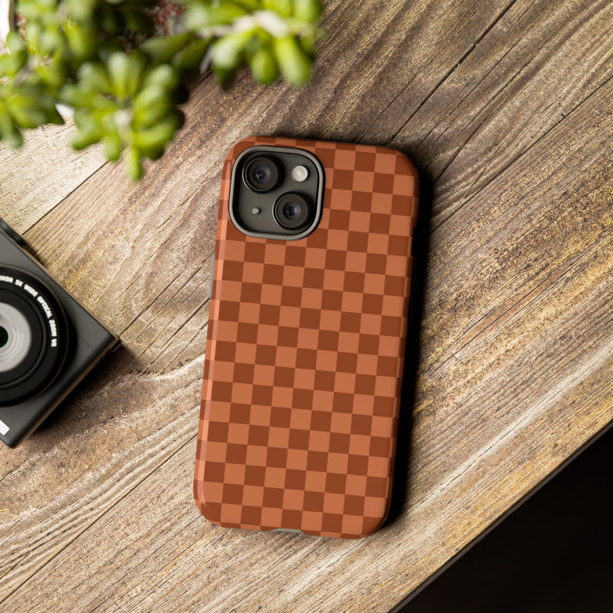 Bold Brown Small Checked Pattern Phone Case - Brown Phone Case