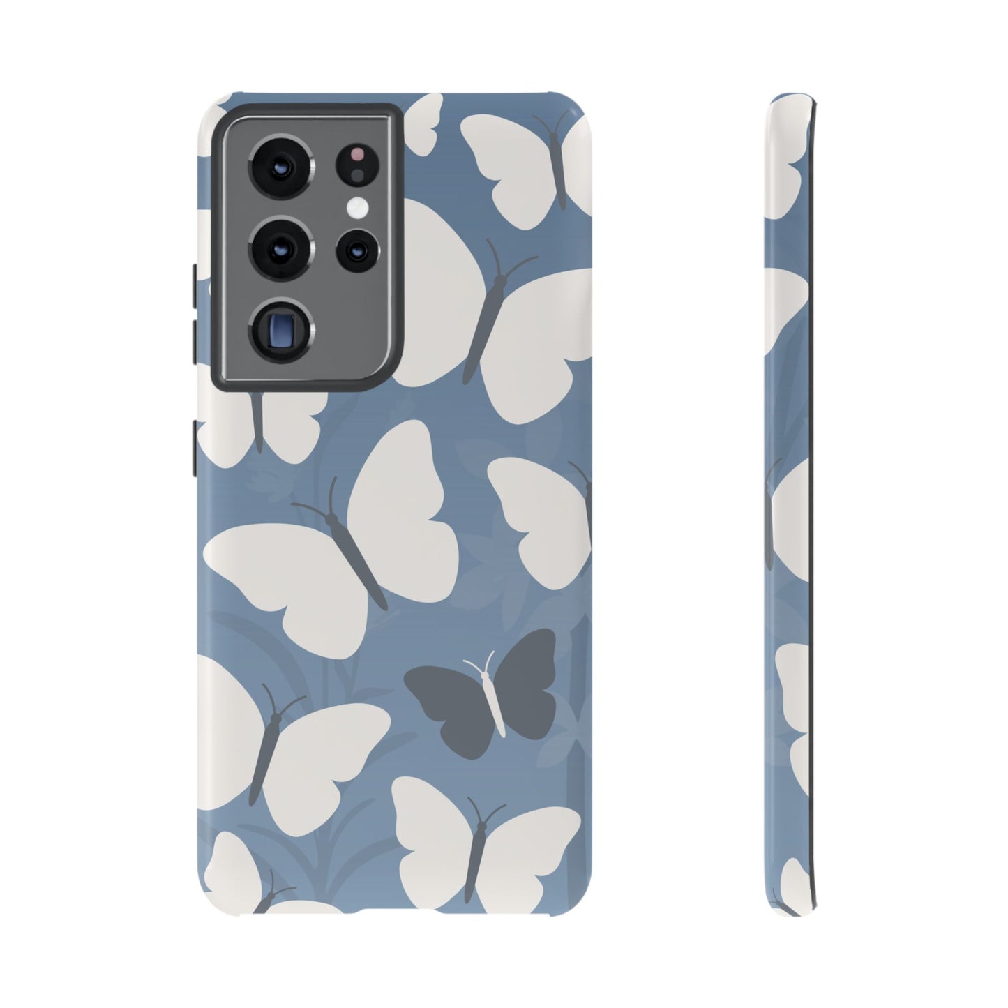 Samsung Galaxy S21 Ultra / Glossy Phone Case - Minimalist Light Blue Butterfly Pattern Phone Case