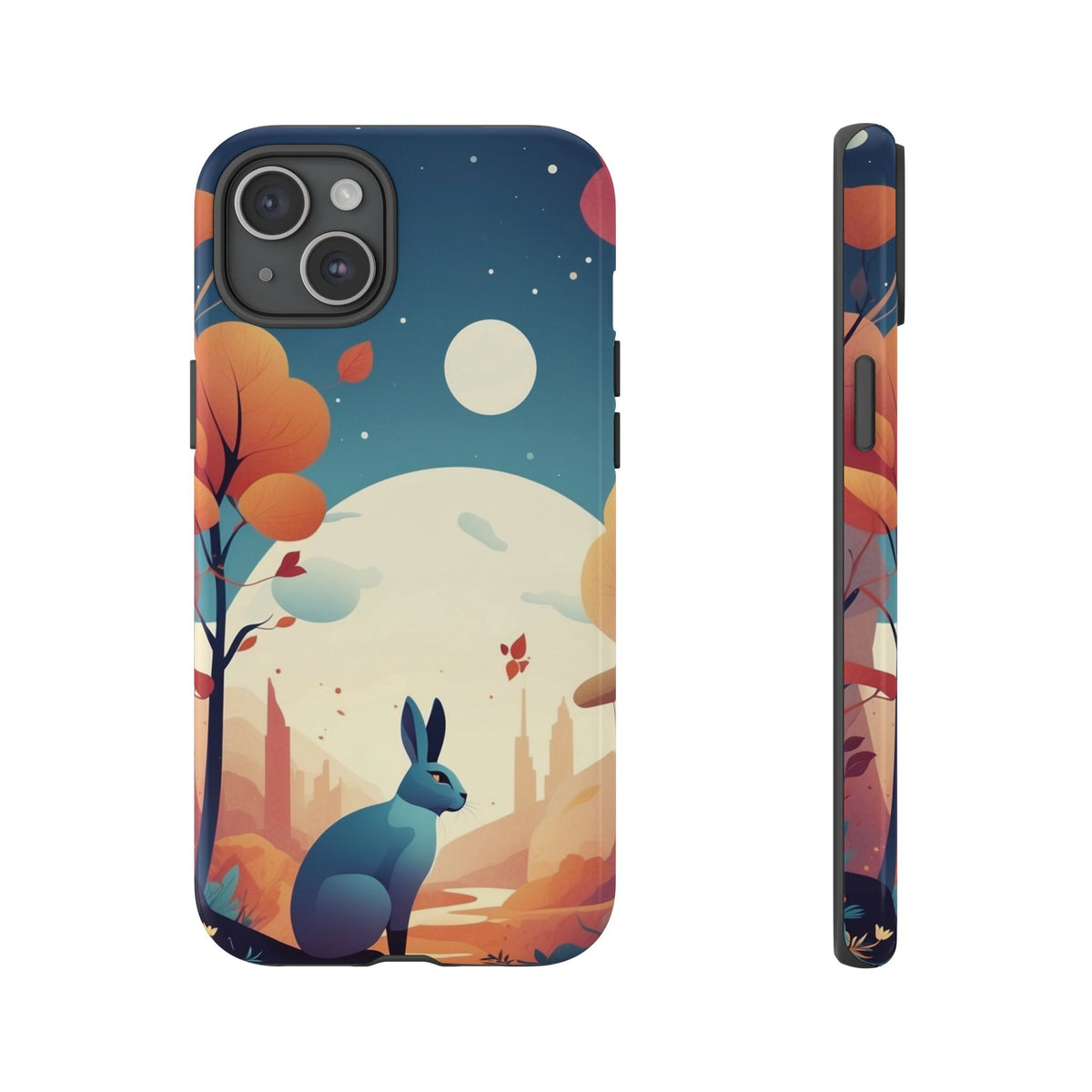 Stylised Blue Hare Design Phone Case - Multicolor Phone Case - iPhone 15 Plus / Glossy