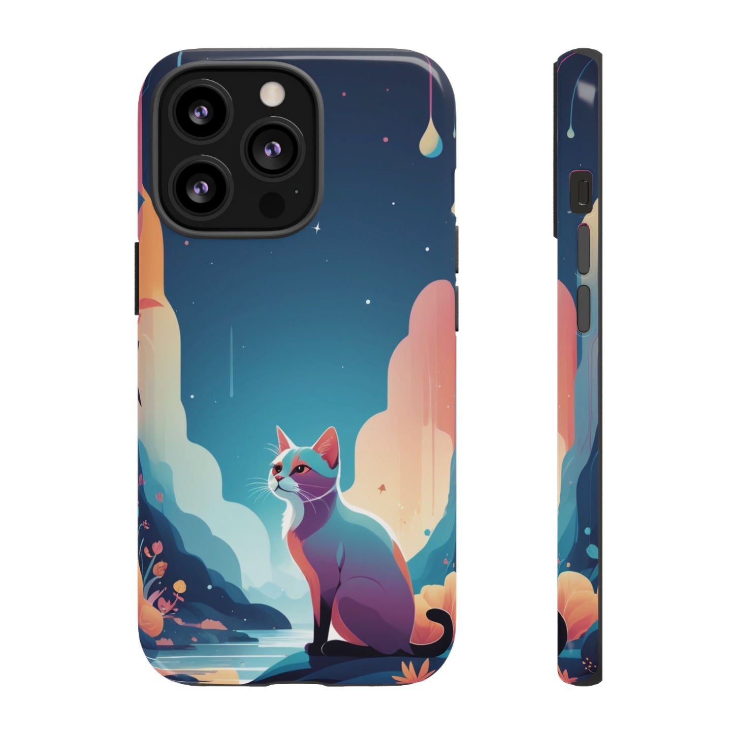 iPhone 13 Pro / Glossy Phone Case - Stylised Cat Design Phone Case