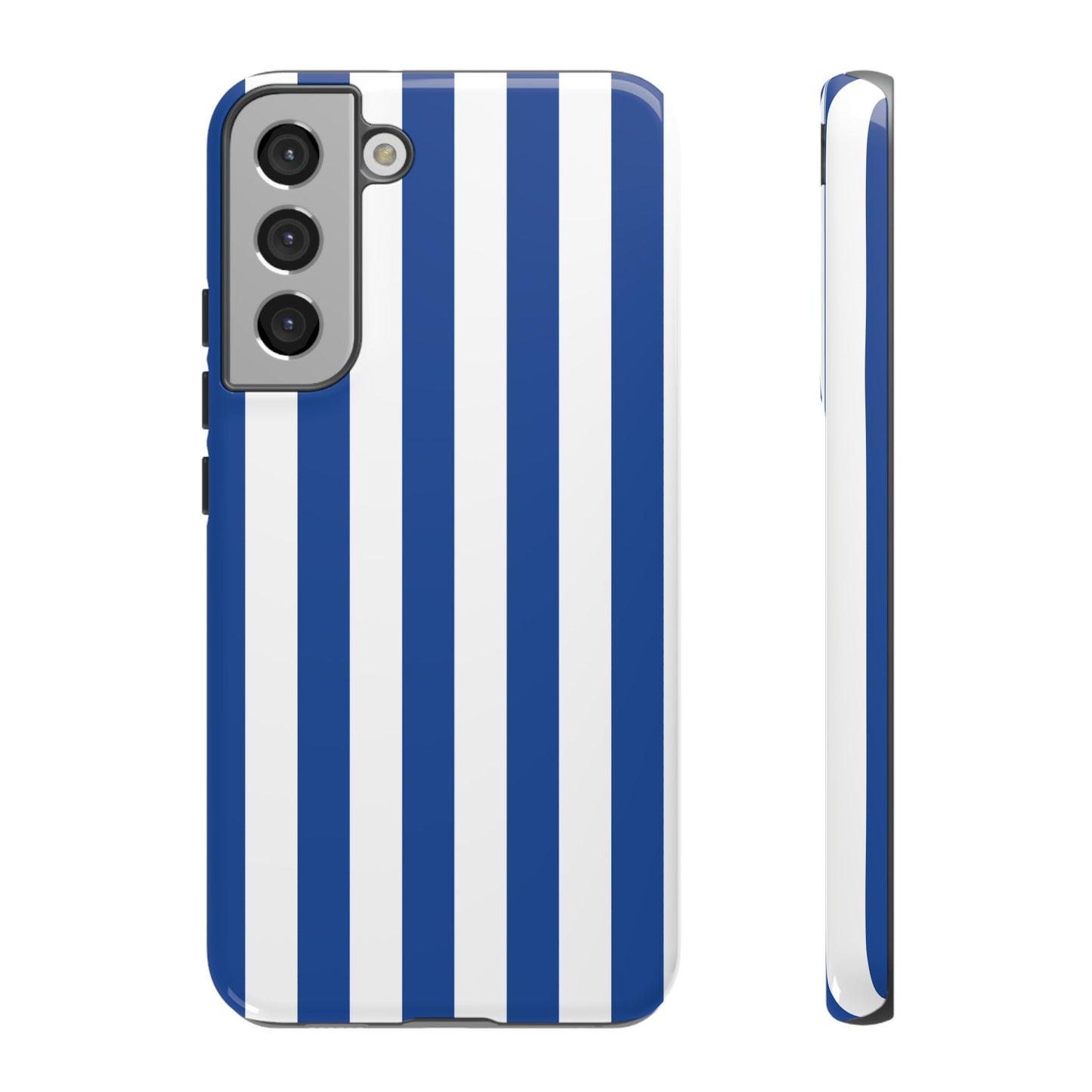 Samsung Galaxy S22 Plus / Glossy Phone Case - Simple Blue & White Stripe Pattern Phone Case