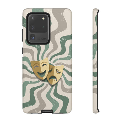 Samsung Galaxy S20 Ultra / Glossy Phone Case - Comedy & Tragedy Masks – Green Minimal Retro Wave Phone Case