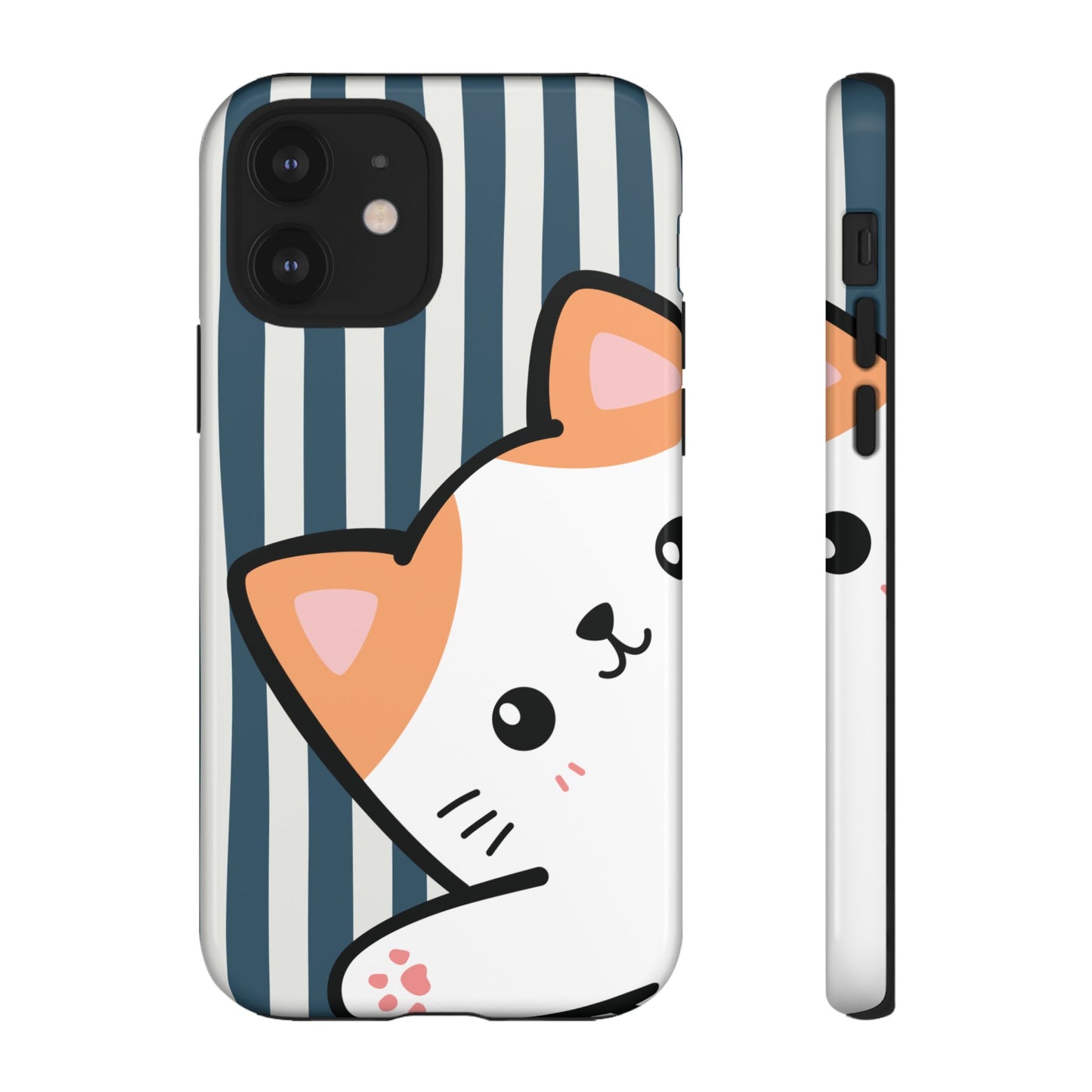 Playful Peakaboo Cat with Blue Stripe Pattern Phone Case - Blue Phone Case - iPhone 12 / Glossy