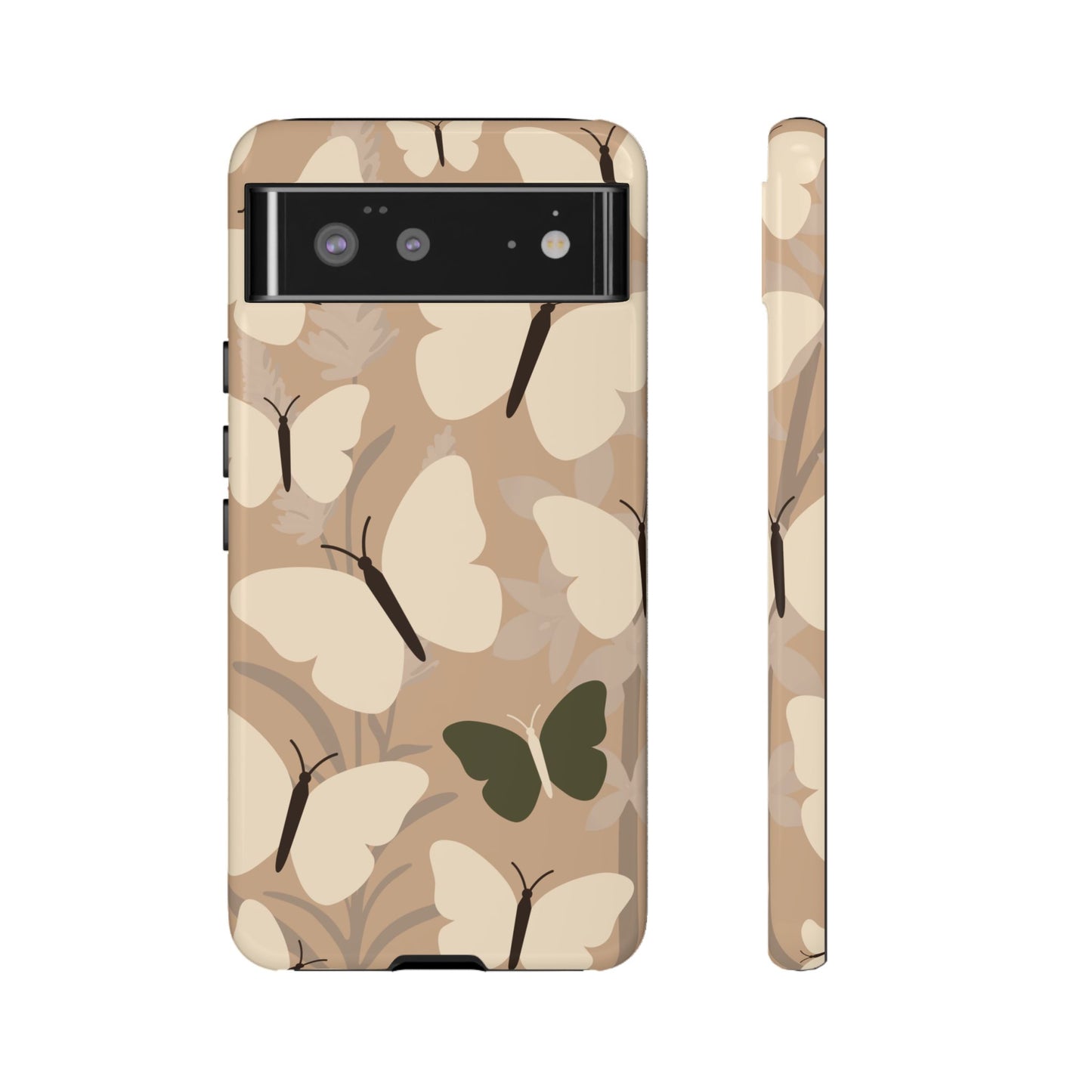 Google Pixel 6 / Glossy Phone Case - Minimalist Beige Butterfly Pattern Phone Case