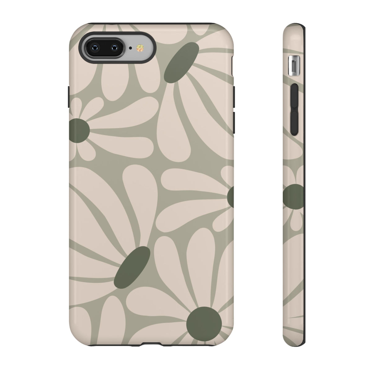 Retro Cream & Green Daisy Pattern Phone Case - White Phone Case - iPhone 8 Plus / Glossy