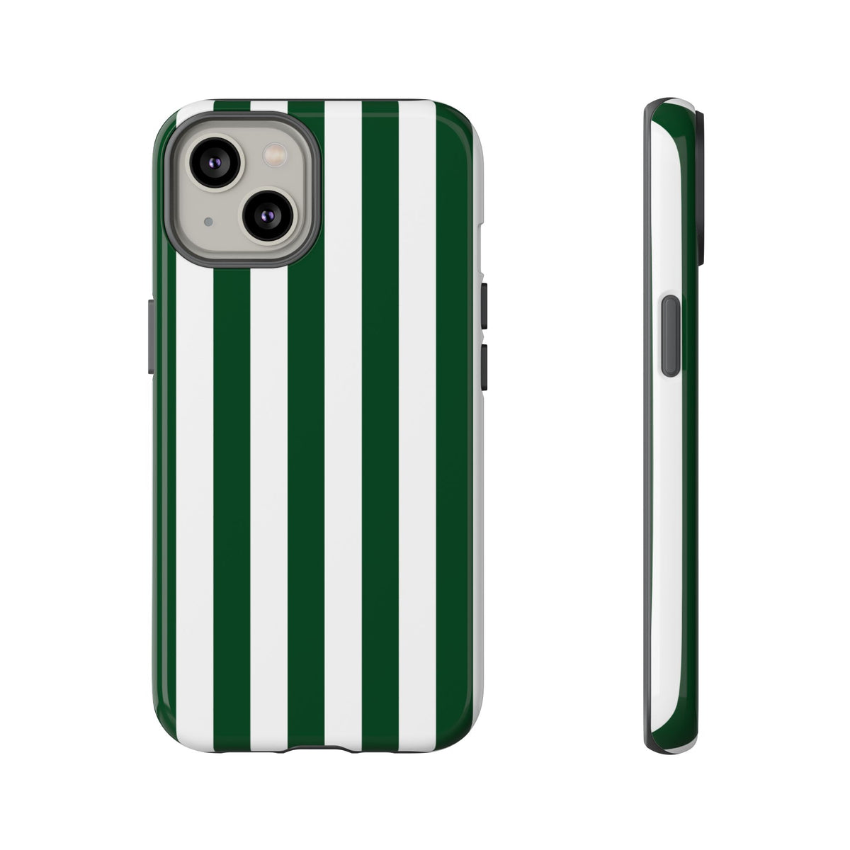 Simple Dark Green & White Stripe Pattern Phone Case - Green Phone Case - iPhone 14 / Glossy