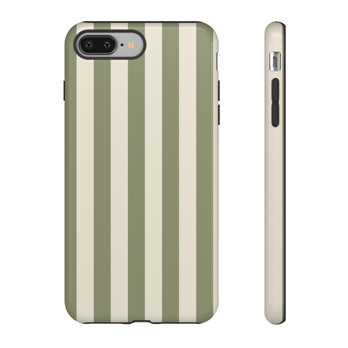 Olive & Beige Stripe Pattern Phone Case - Green Phone Case - iPhone 8 Plus / Glossy