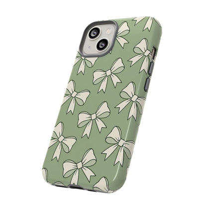 Chic Sage Green Bow Pattern Phone Case