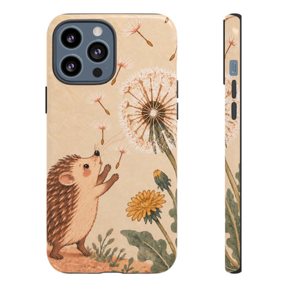 Whimsical Cream Hedgehog and Dandelion Phone Case - White Phone Case - iPhone 13 Pro Max / Glossy