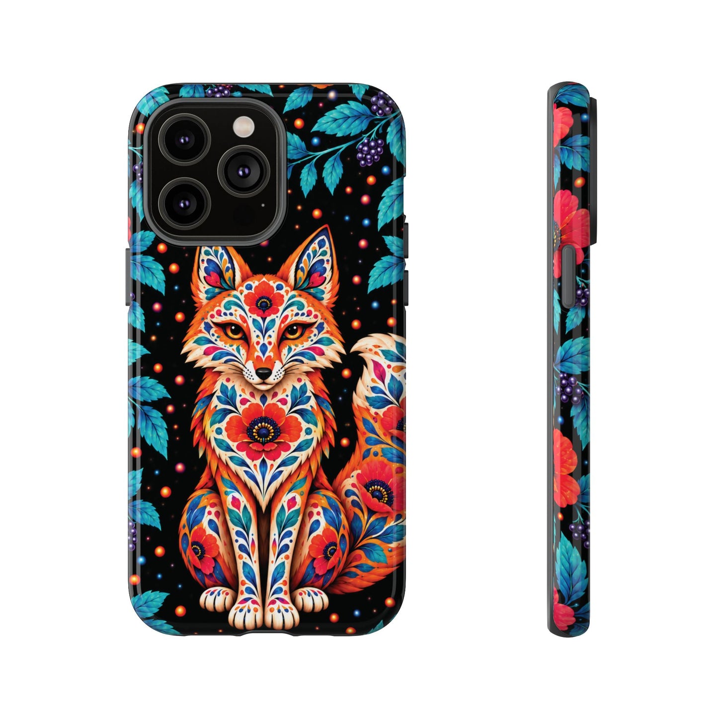 Vibrant Orange and Turquoise Calavera Fox Phone Case - Multicolor Phone Case - iPhone 14 Pro Max / Glossy