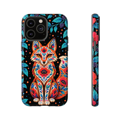 Vibrant Orange and Turquoise Calavera Fox Phone Case - Multicolor Phone Case - iPhone 14 Pro Max / Glossy