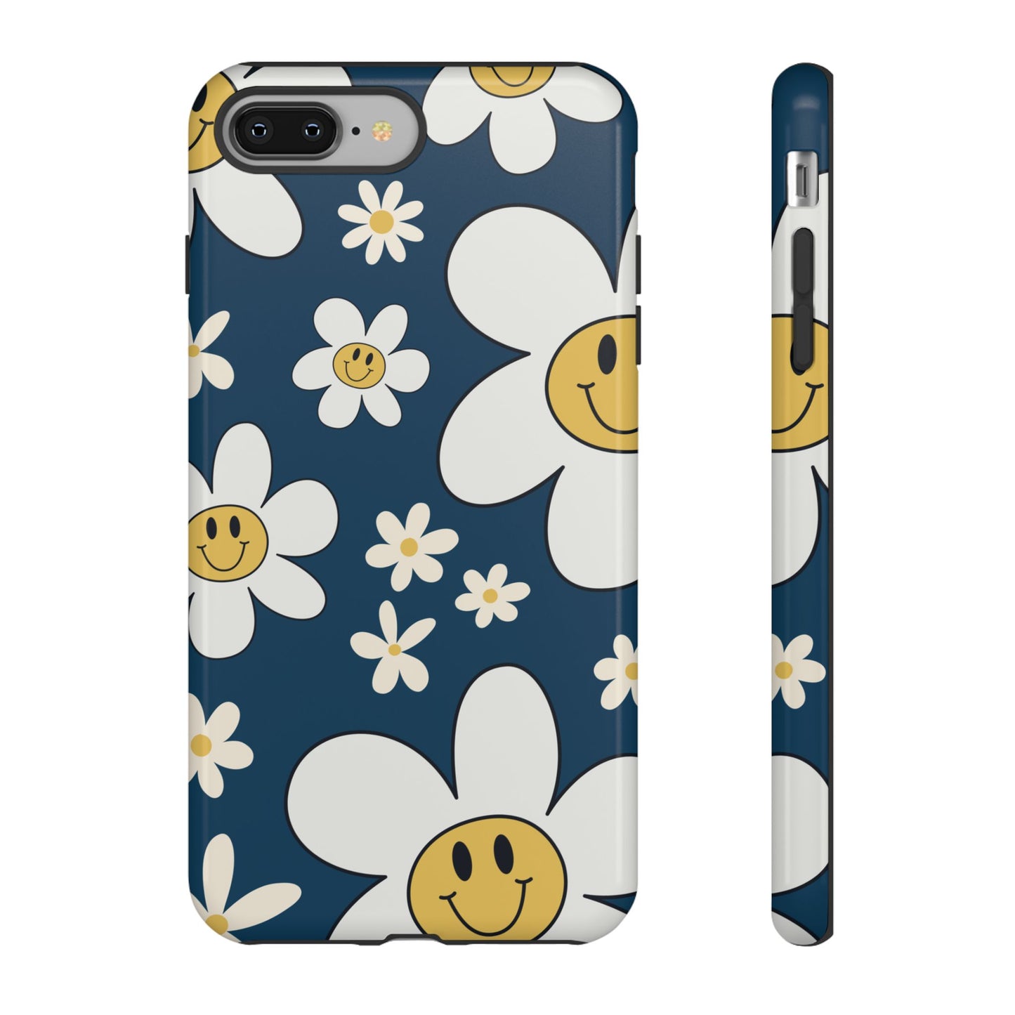 Fun Retro Daisy Pattern with Blue Background Phone Case - Blue Phone Case - iPhone 8 Plus / Glossy