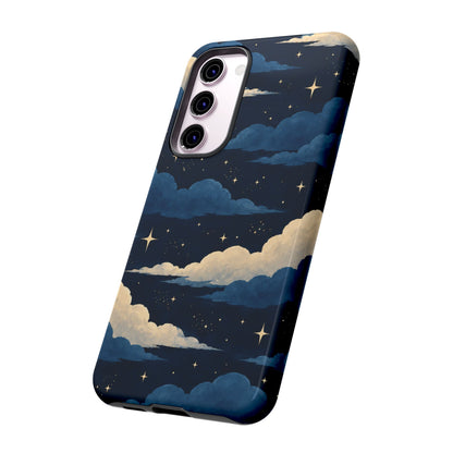 Illustrated Navy Blue Clouds & Stars Phone Case