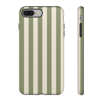 iPhone 8 Plus / Glossy Phone Case - ’Olive & Beige Stripe Pattern’ Phone Case