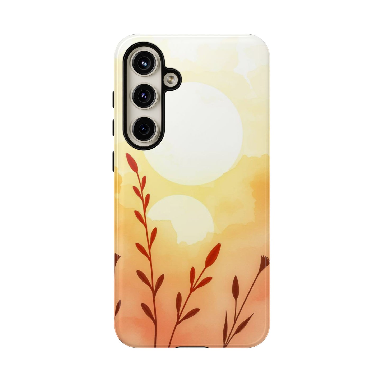 Samsung Galaxy S24 Plus / Glossy Phone Case - Watercolour Wildflower & Sun Design Phone Case