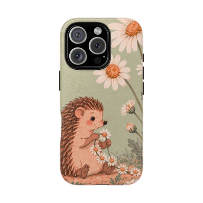 Whimsical Sage Green Hedgehog and Daisy Chain Phone Case - Green Phone Case - iPhone 16 Pro / Glossy