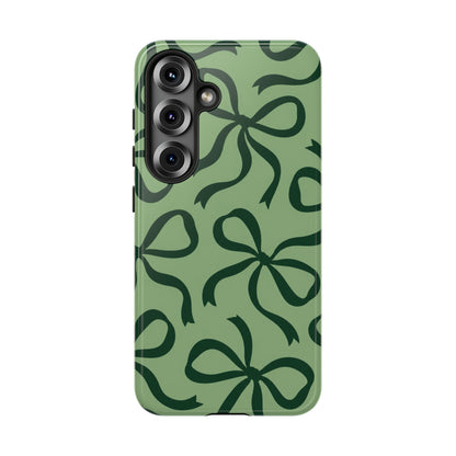 Bold Sage Green and Forest Green Bow Pattern Phone Case