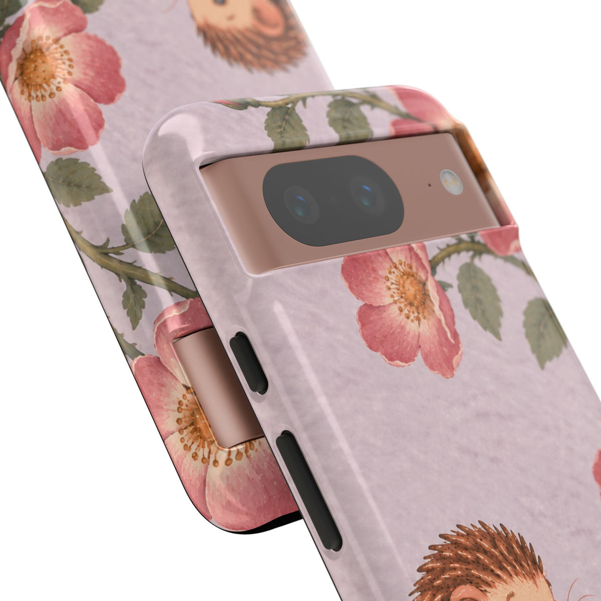 Whimsical Lilac Hedgehog and Wild Rose Phone Case - Purple Phone Case