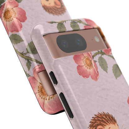 Whimsical Lilac Hedgehog and Wild Rose Phone Case - Purple Phone Case