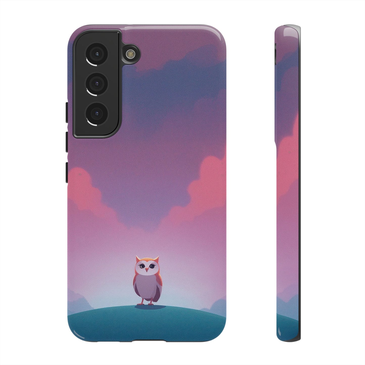 Samsung Galaxy S22 / Glossy Phone Case - Watercolour Owl & Cloud Design Phone Case
