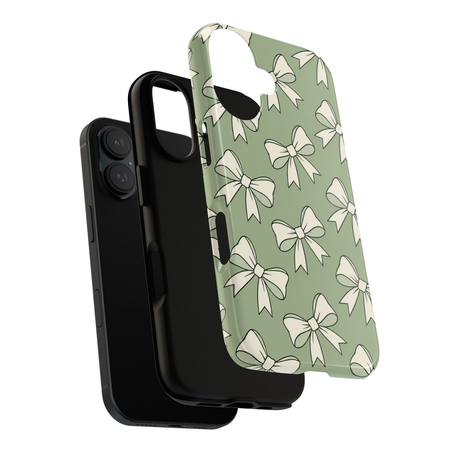 Chic Sage Green Bow Pattern Phone Case