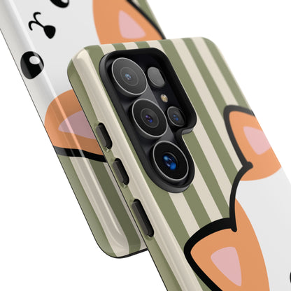 Playful Peakaboo Cat with Green Stripe Pattern Phone Case - Green Phone Case