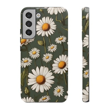 Samsung Galaxy S22 Plus / Glossy Phone Case - Boho Chic Daisies Floral Pattern ’White & Green’ Phone Case
