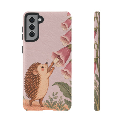 Whimsical Blush Pink Hedgehog and Foxglove Phone Case - Pink Phone Case - Samsung Galaxy S21 Plus / Glossy