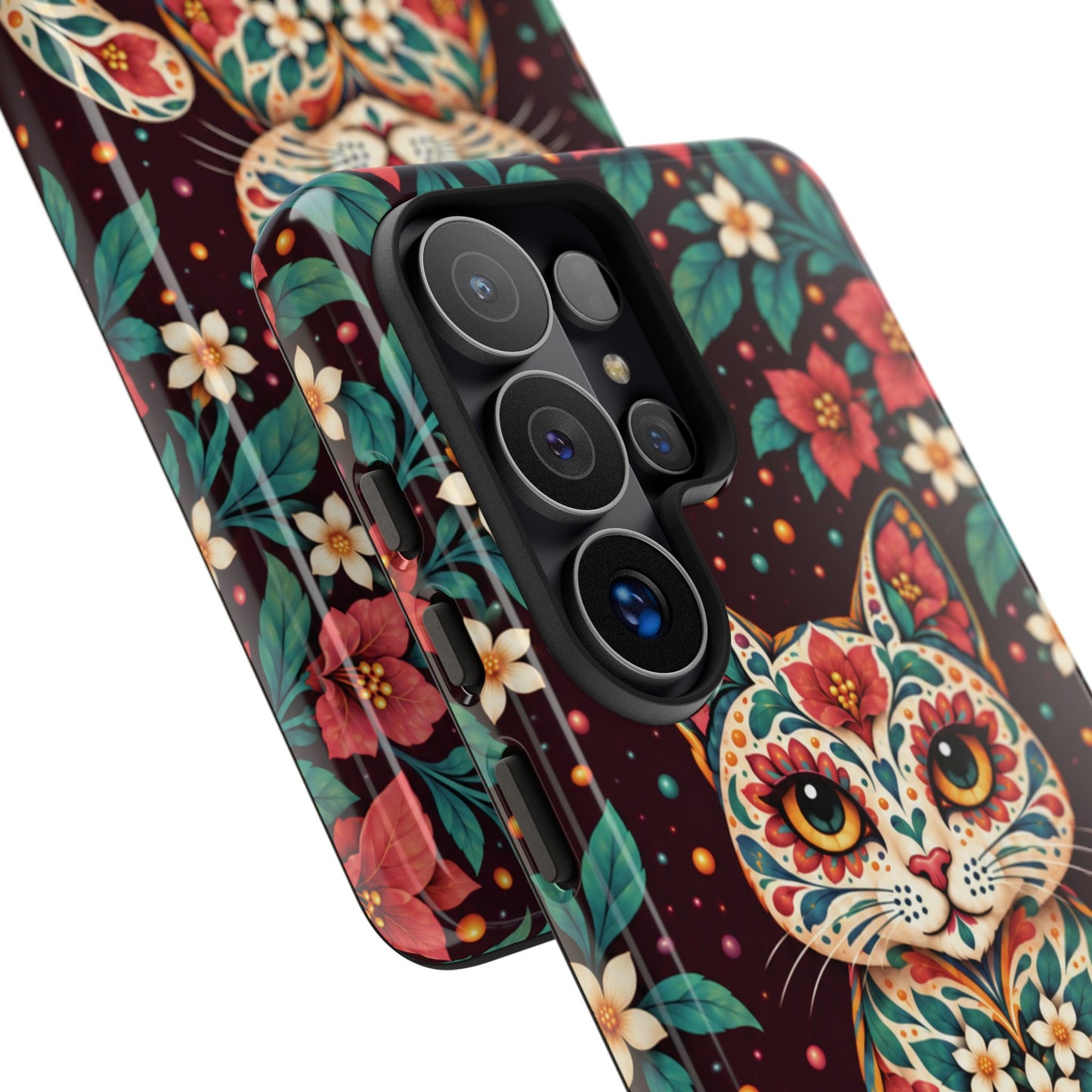 Vibrant Terracotta and Teal Calavera Cat Phone Case - Multicolor Phone Case