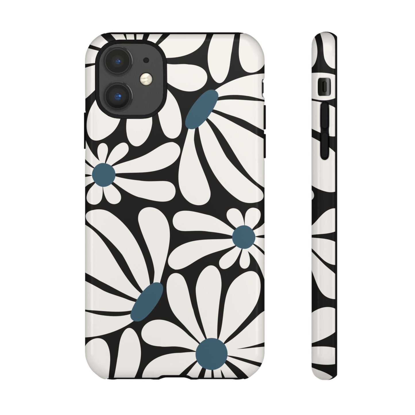 iPhone 11 / Glossy Phone Case - Retro Black Daisy Pattern Phone Case