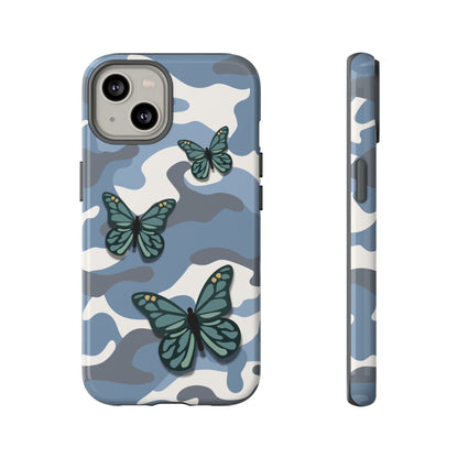 iPhone 14 / Glossy Phone Case - Light Blue Butterfly Camo Phone Case