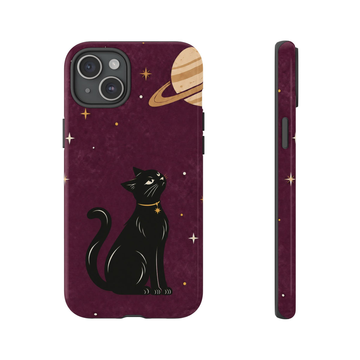 Whimsical Plum Celestial Black Cat Phone Case