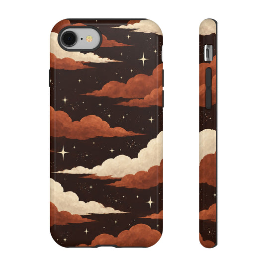 Illustrated Burnt Orange Clouds & Stars Phone Case - Orange Phone Case - iPhone 8 / Glossy